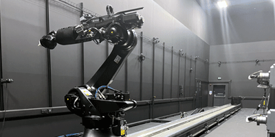 A large robot on a track